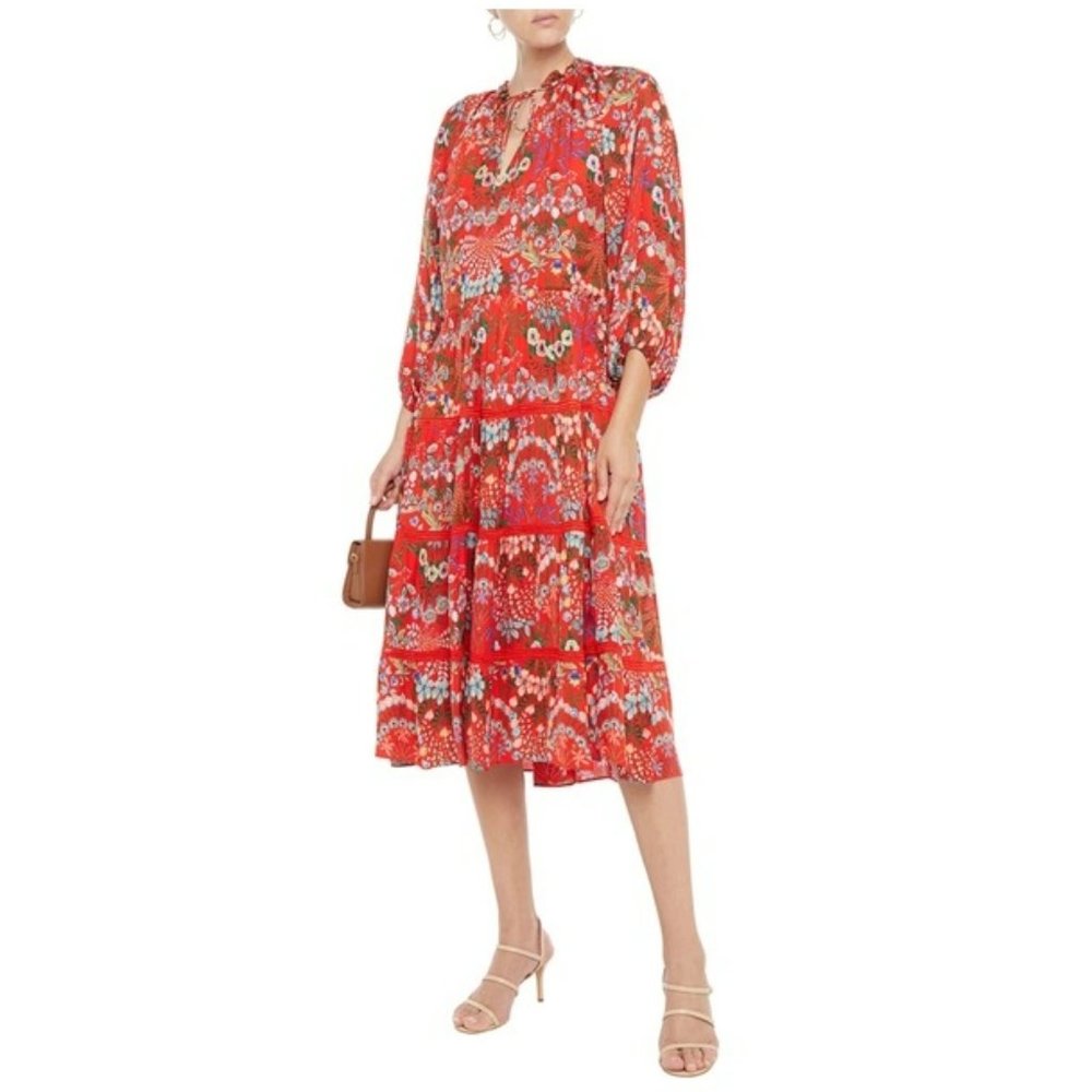 Alice + Olivia Layla Floral Crepe de Chine Midi Dress